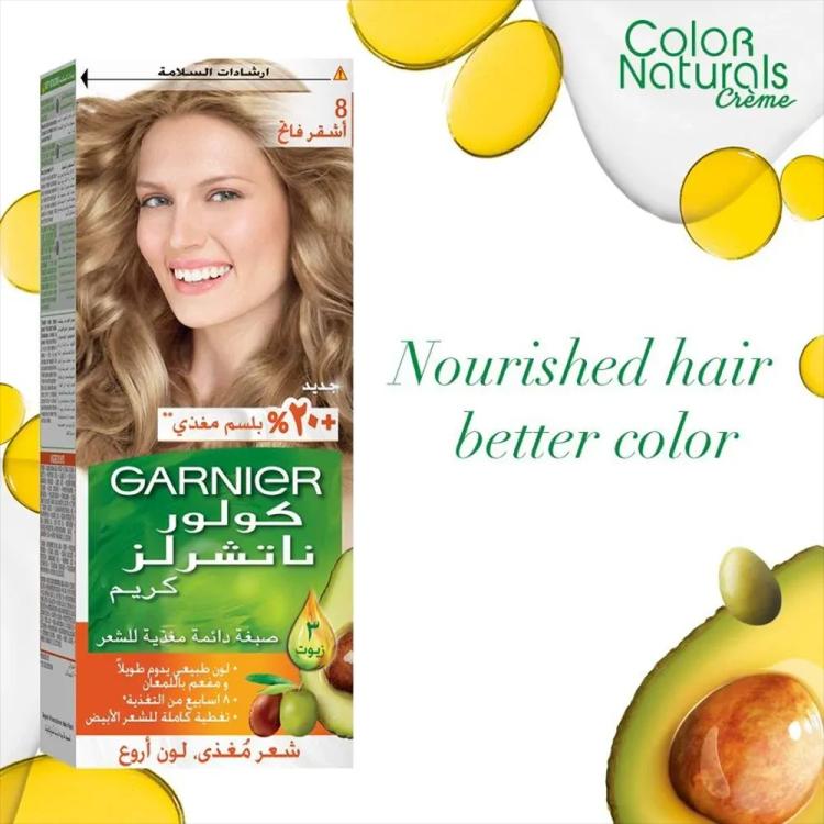 Garnier Color Naturals Creme Nourishing Permanent Hair Color - 8 Light Blonde (60ml+40ml+12ml)