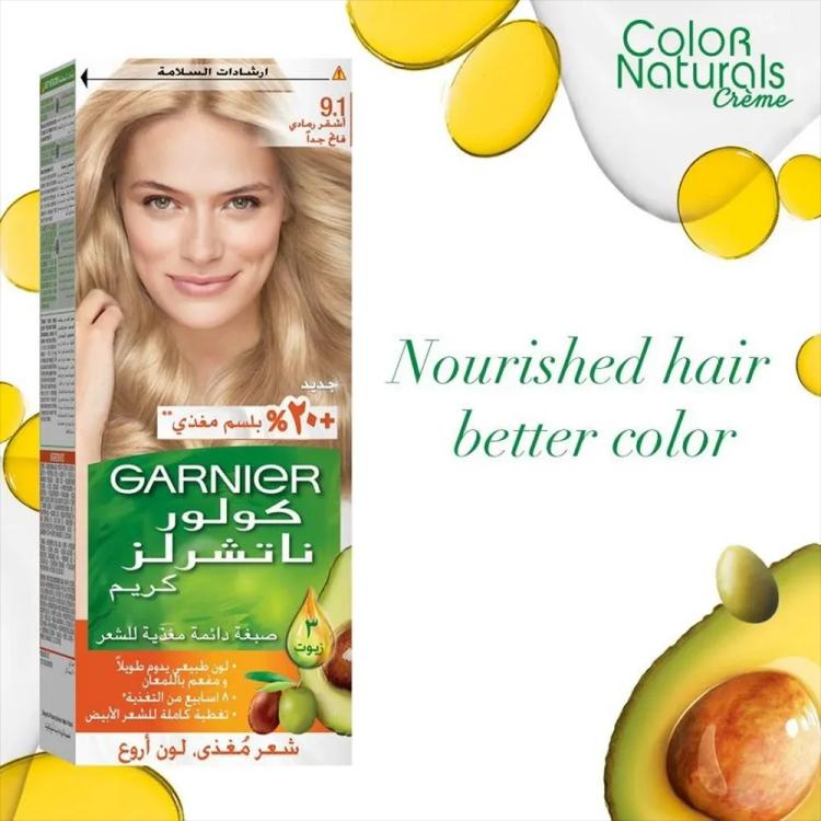 Garnier Color Naturals Creme Nourishing Permanent Hair Color - 9.1 Extra Light Ash Blonde (60ml+40ml+12ml)