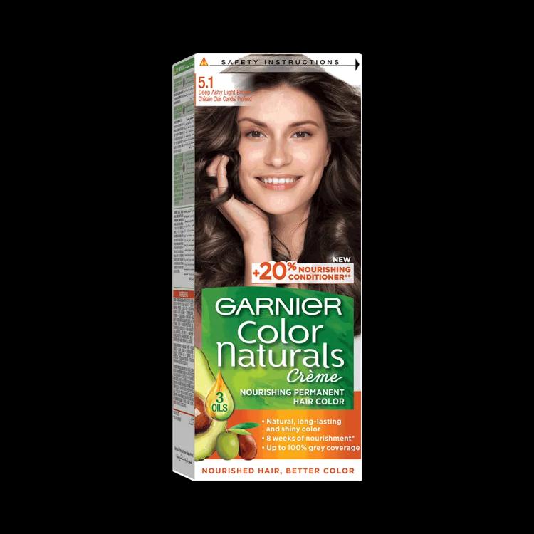 Garnier Color Naturals Creme Nourishing Permanent Hair Color - 5.1 Deep Ashy Light Brown (60ml+40ml+12ml)