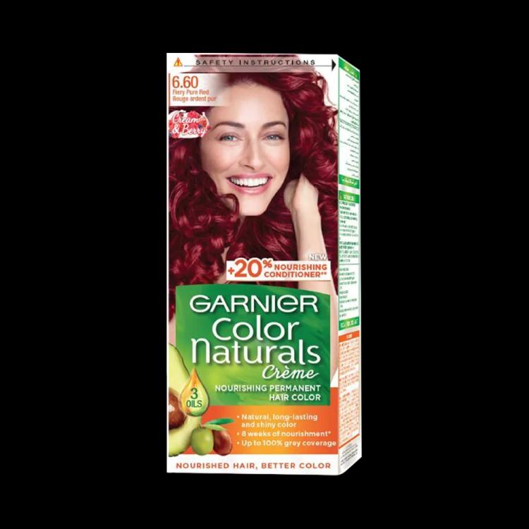 Garnier Color Naturals Creme Nourishing Permanent Hair Color - 6.60 Fiery Pure Red (60ml+40ml+12ml)