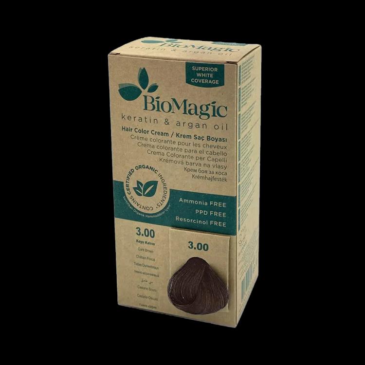 BioMagic Keratin and Argan Oil Hair Colour Cream - Dark Brown (3.00)
