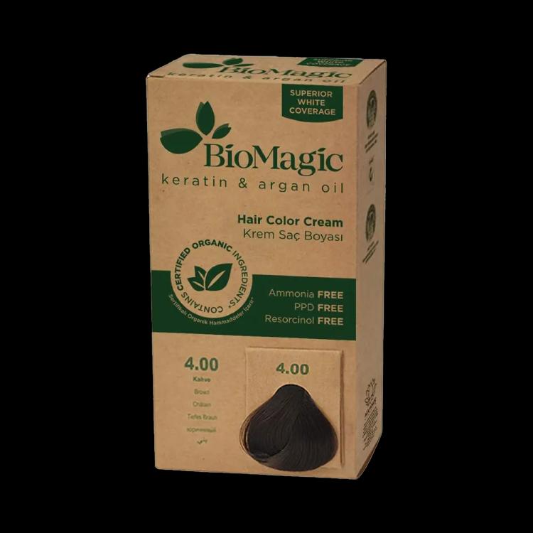 BioMagic Keratin and Argan Oil Hair Colour Cream - Brown (4.00)