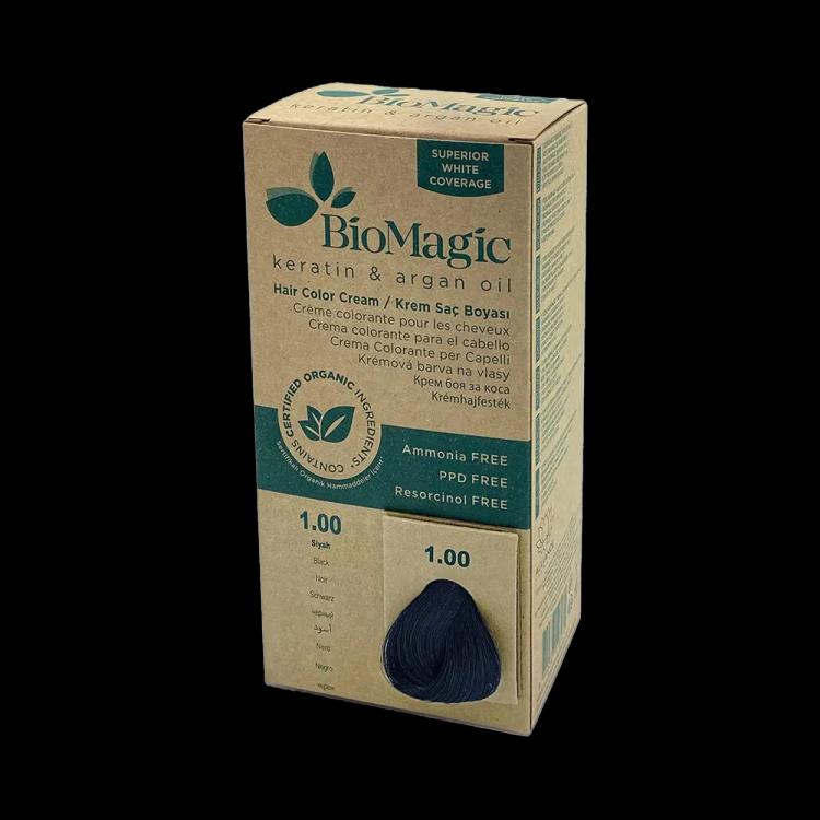 BioMagic Keratin and Argan Oil Hair Colour Cream - Black (1.00)