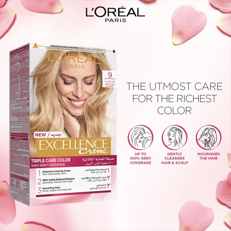 L’Oréal Paris Excellence Creme Permanent Hair Color - 9 Very Light Blonde (100 g)