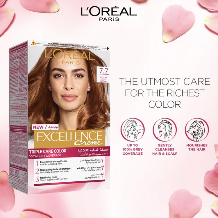 L’Oréal Paris Excellence Creme Permanent Hair Color - 7.7 Honey Brown (100 g)