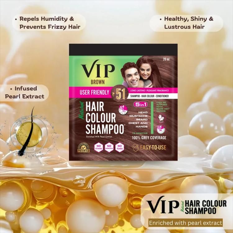 VIP Hair Colour Shampoo, Brown - 20 ml