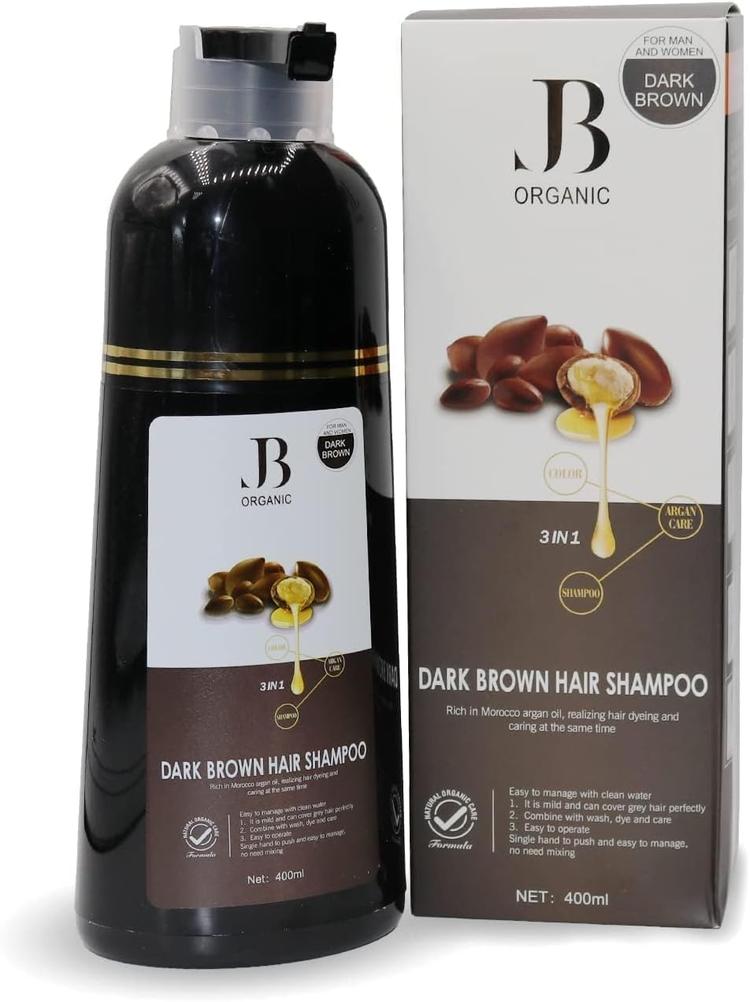 JB Organic Argan Oil 3 in 1 Hair Dye Shampoo, Dark Brown - 400ml