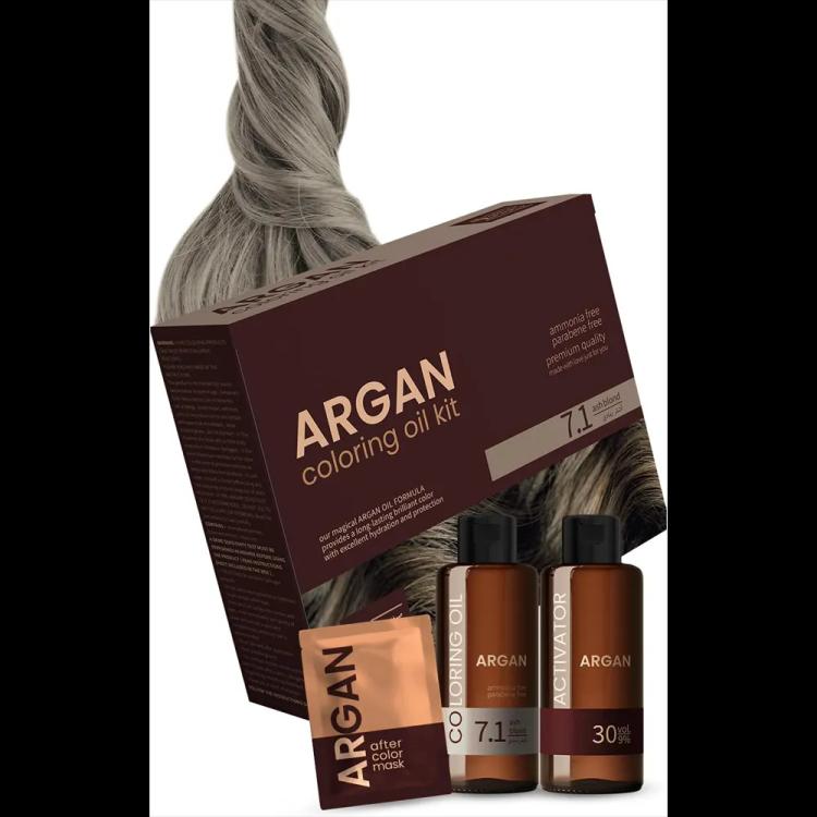 Argan Hair Coloring Oil Kit - Ash Blond 7.1