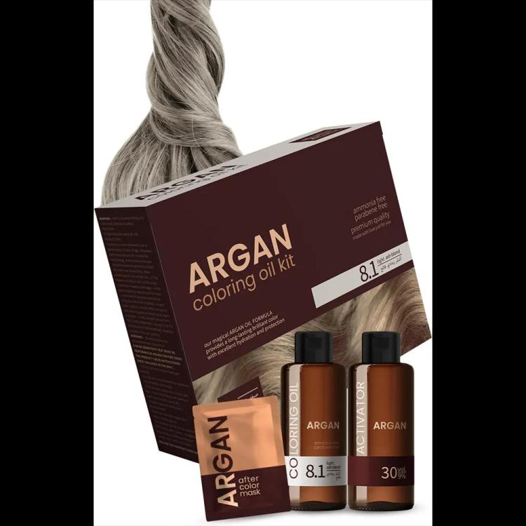 Argan Hair Coloring Oil Kit - Light Ash Blond -8.1