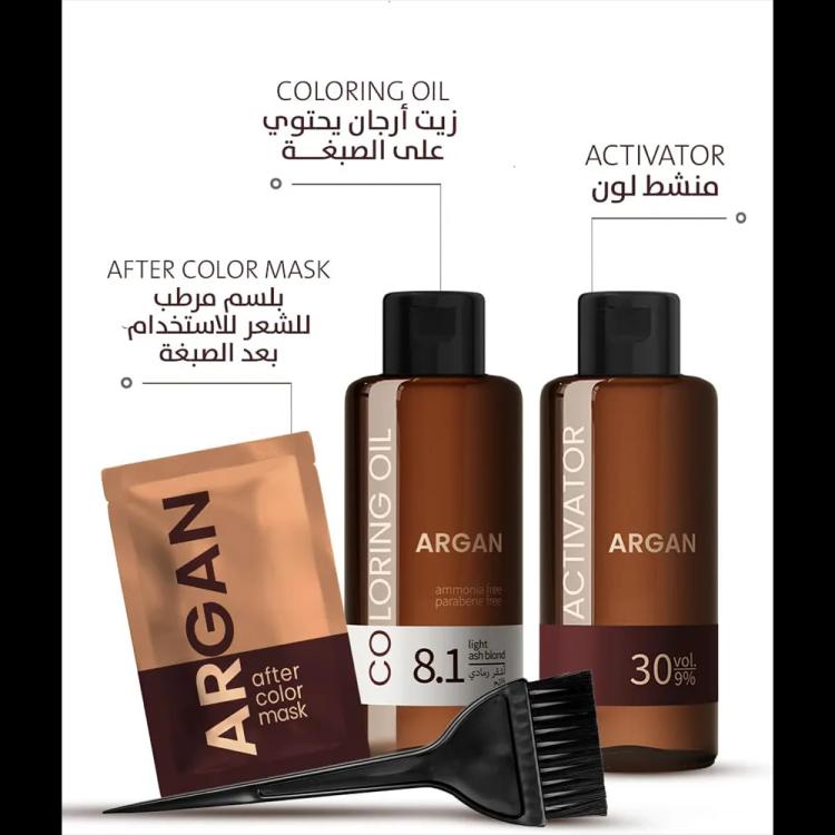 Argan Hair Coloring Oil Kit - Light Ash Blond -8.1