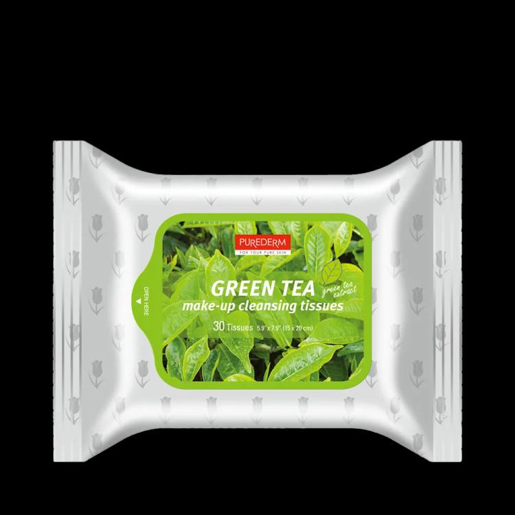 PUREDERM Green Tea Makeup Remover Wipes - 30 pcs