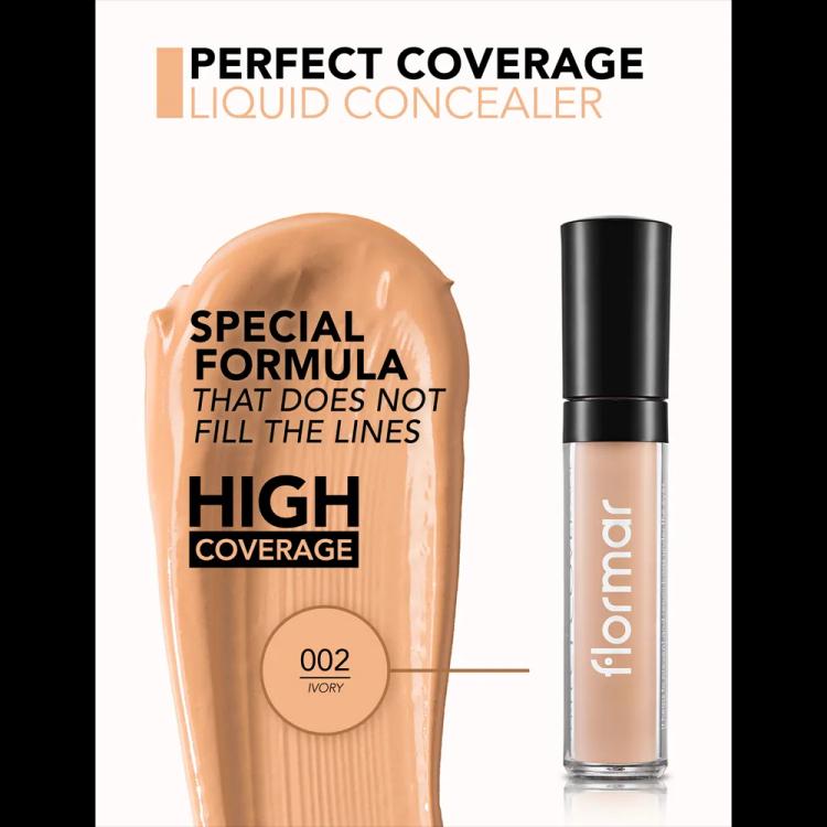 Flormar Perfect Coverage Liquid Concealer - 002 Ivory (5 ml)