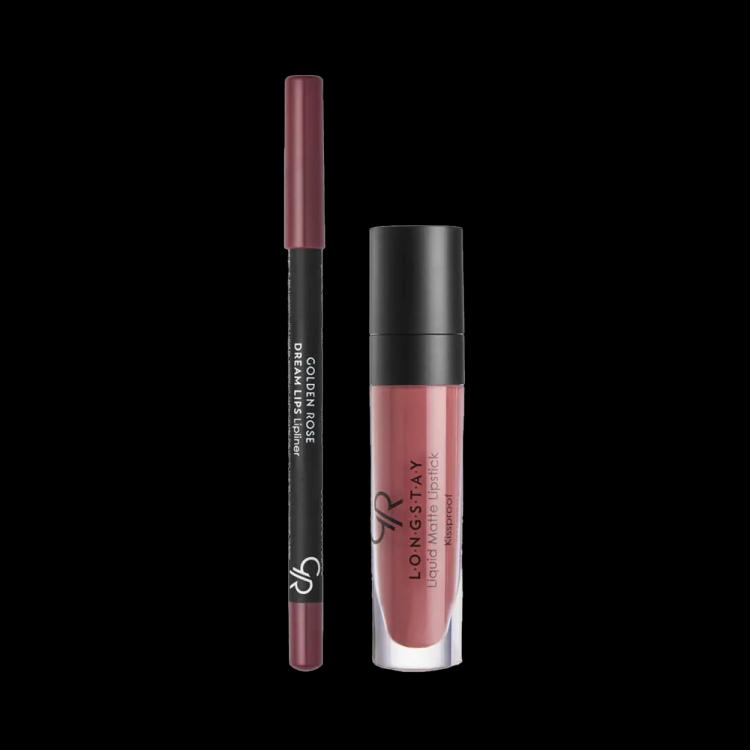 Golden Rose Matte Lip Kit (Longstay Liquid Matte Lipstick & Lip Liner) - Rose Taupe