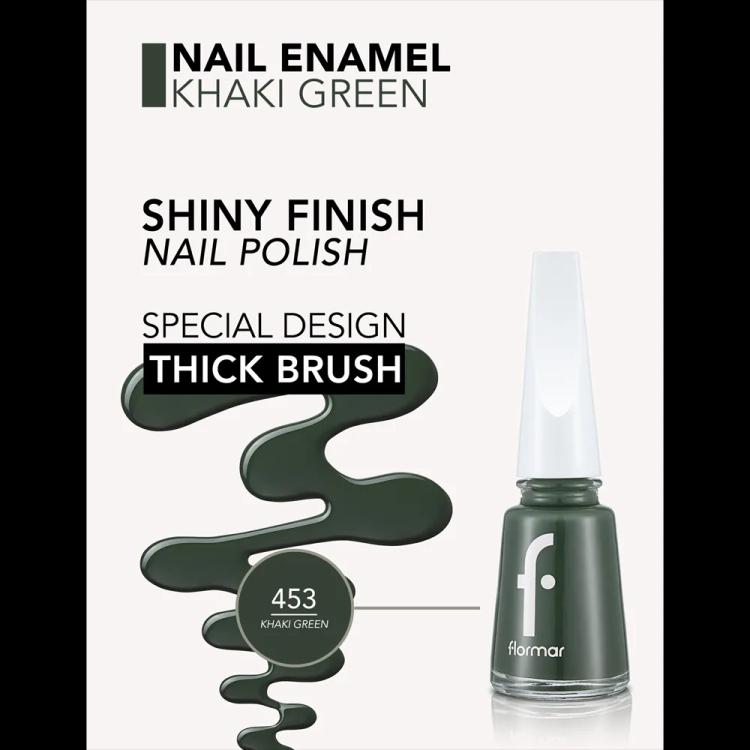 Flormar Nail Enamel - 453 Khaki Green New (11 ml)