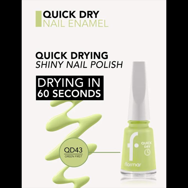 Flormar Quick Dry Nail Enamel - QD43 Green First (11 ml)