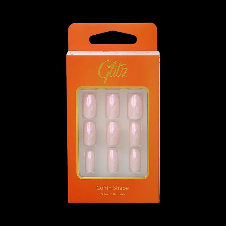 Glitz Self-Adhesive Press On Nails Coffin - 11 Chrome Pink