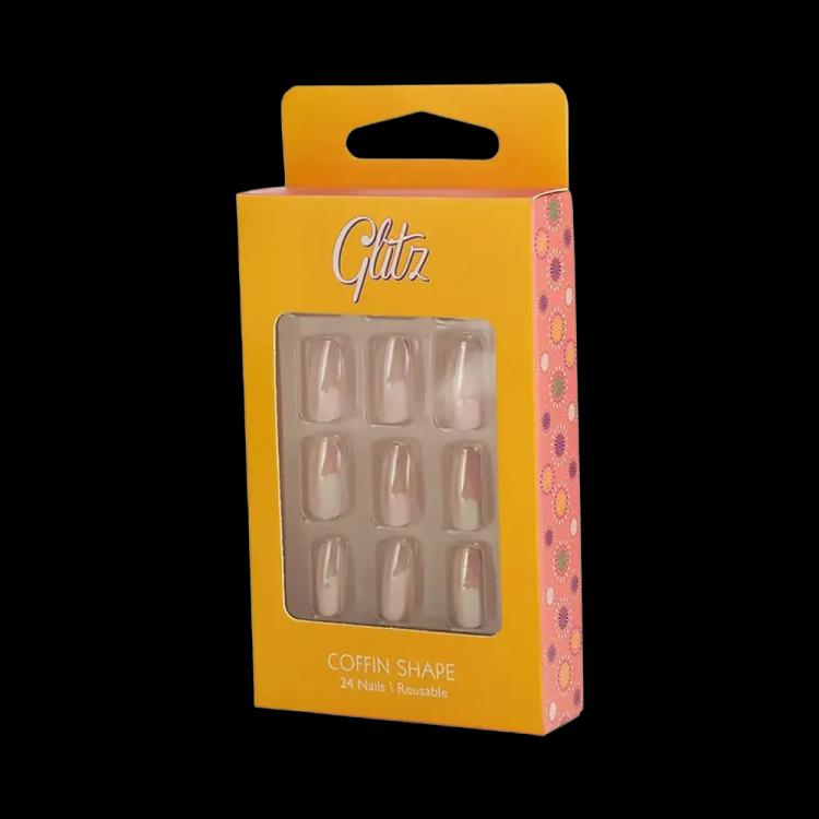 Glitz Self-Adhesive Press On Nails Coffin - 11 Chrome Pink