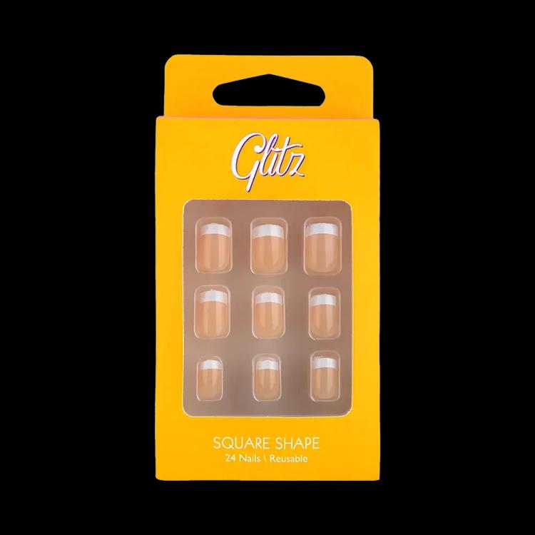 Glitz Self-Adhesive False Nails Square Shape - 13 French Nude (24 pcs)