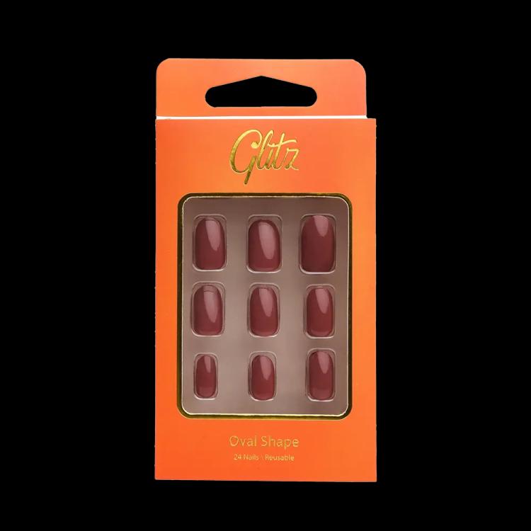 Glitz Self-Adhesive False Nails Oval Shape - 18 Glossy Chestnut