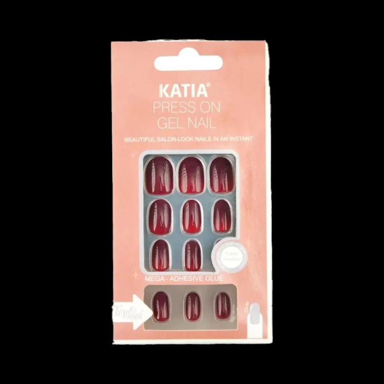 KATIA Press On Gel Nail Oval Shape - 24 Shiny Burgundy (24 pcs)