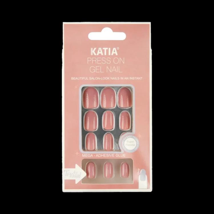 KATIA Press On Gel Nail Oval Shape - 25 Shiny Nude (24 pcs)
