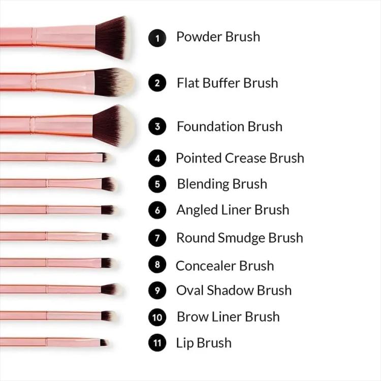 BH Cosmetics Metal Rose Brush Set with Bag - 11 pcs