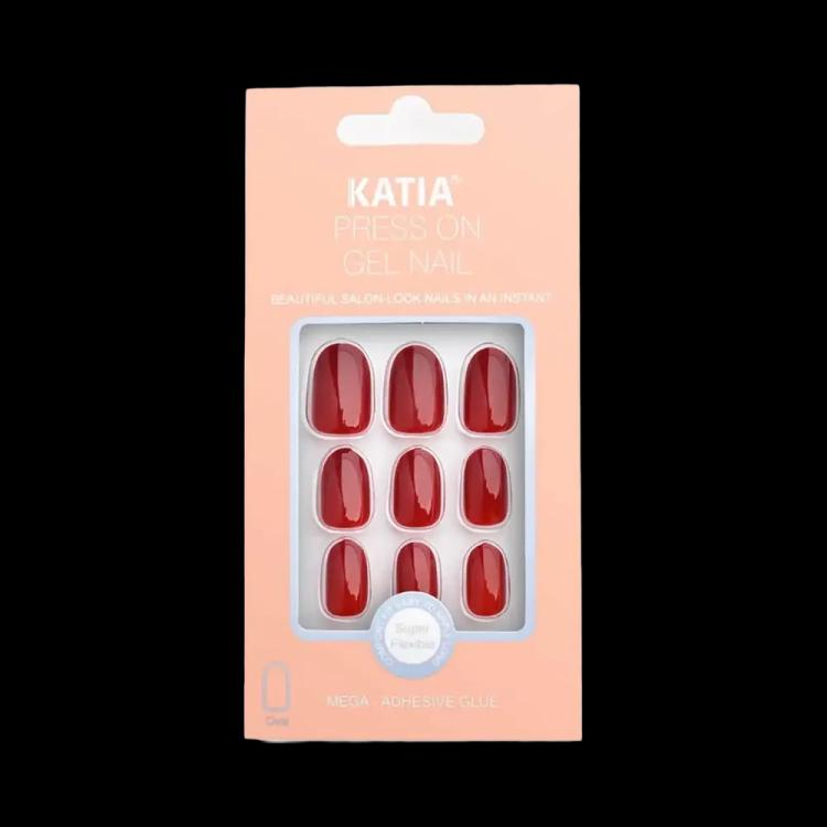 KATIA Press On Gel Nail Oval - Shiny Red 22 (12 pcs)