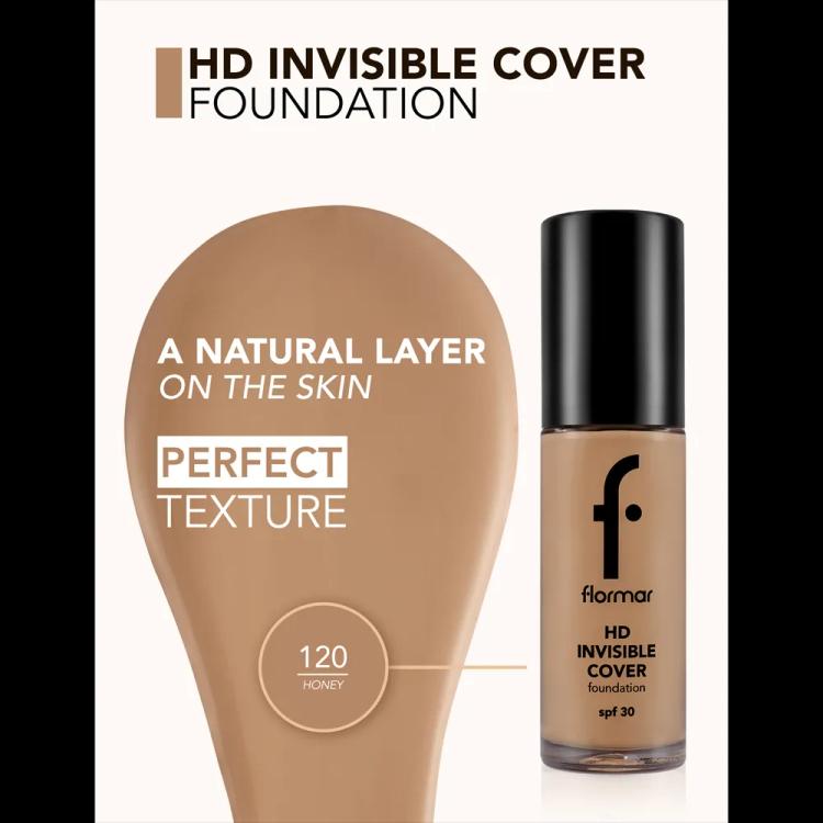 Flormar Invisible Cover HD Foundation SPF 30 - 120 Honey (30 ml)