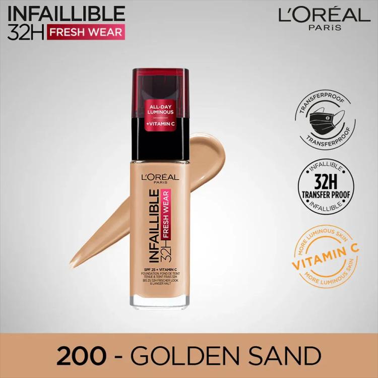 L'Oreal Paris Infaillible 24H Fresh Wear Foundation SPF 25 - 200 Golden Sand