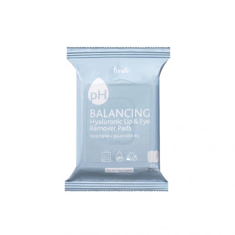 prreti pH Balancing Hyaluronic Lip & Eye Remover Pads - 30 pcs