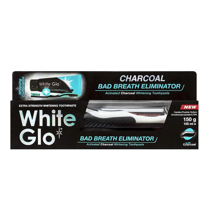 White Glo Charcoal Bad Breath Eliminator Whitening Toothpaste With Toothbrush - 150 g