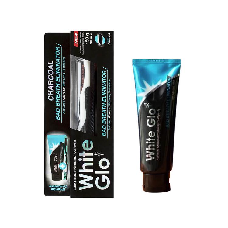 White Glo Charcoal Bad Breath Eliminator Whitening Toothpaste With Toothbrush - 150 g
