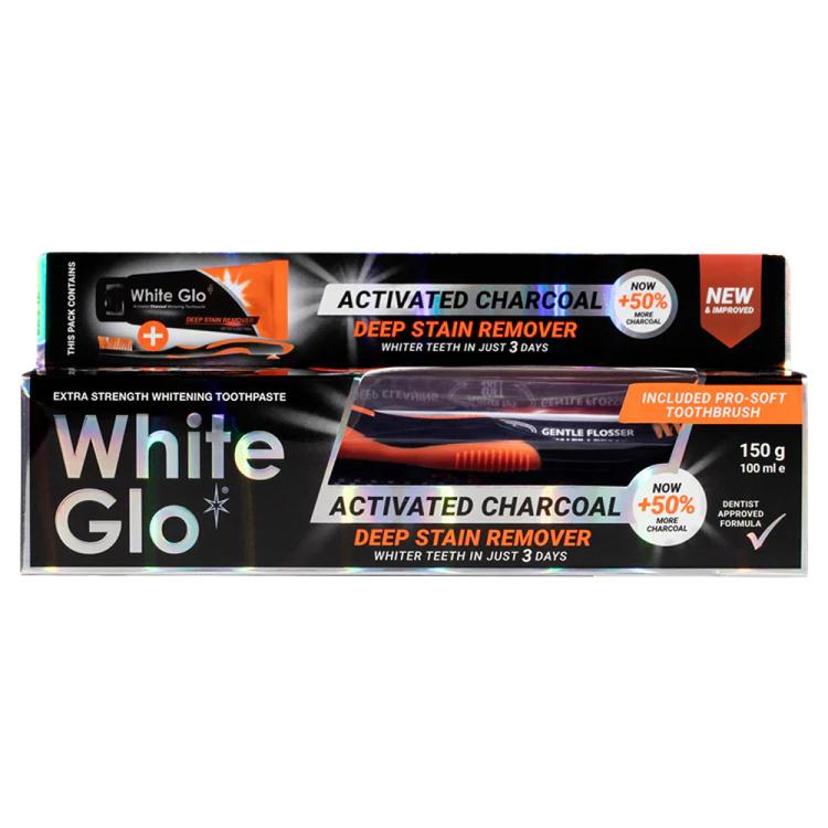 White Glo Charcoal Deep Stain Remover Whitening Toothpaste With Toothbrush - 150 g