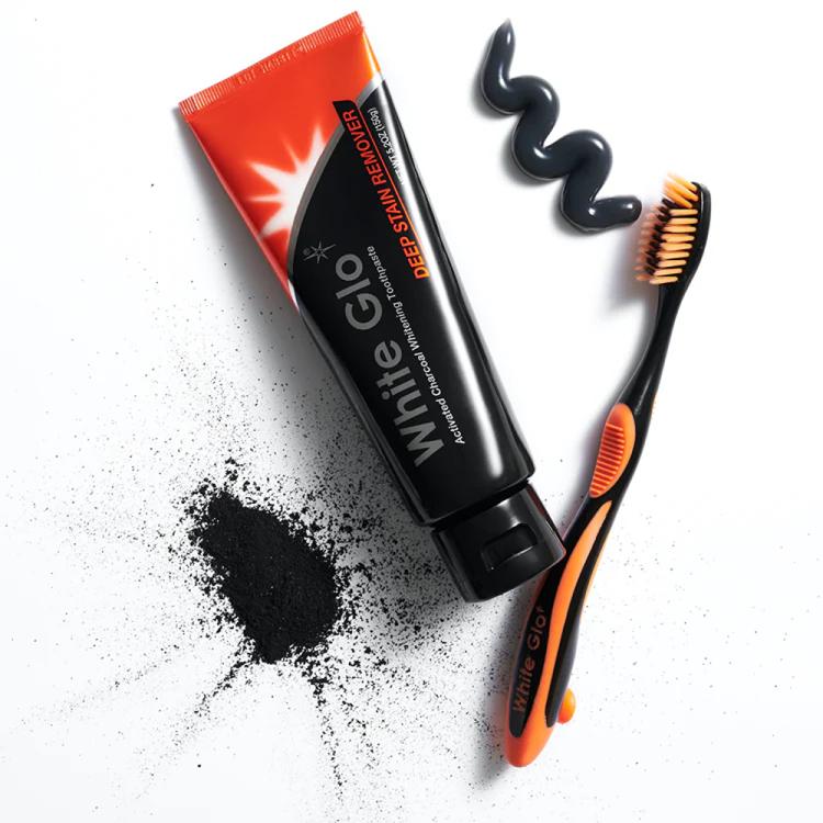 White Glo Charcoal Deep Stain Remover Whitening Toothpaste With Toothbrush - 150 g