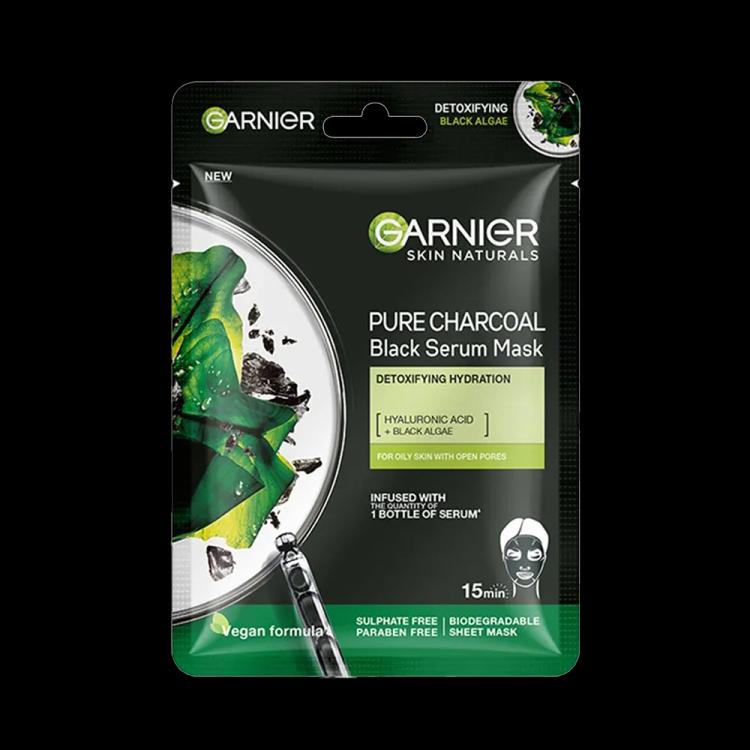 Garnier SkinActive Pure Charcoal Black Sheet Mask - Hyaluronic Acid + Black Algae + LHA - 28 g