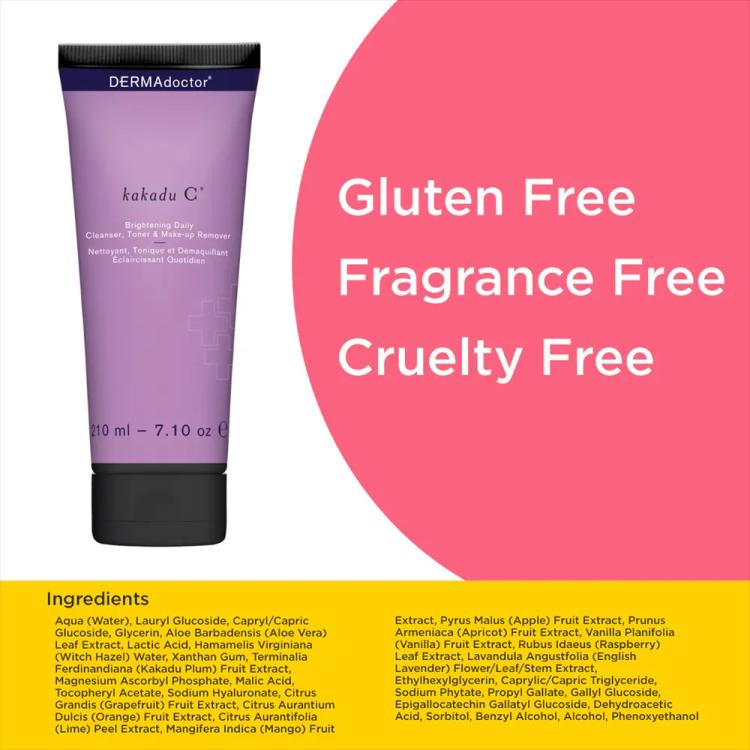 DERMAdoctor Kakadu C Brightening Daily Cleanser, Toner & Makeup Remover - 210 ml