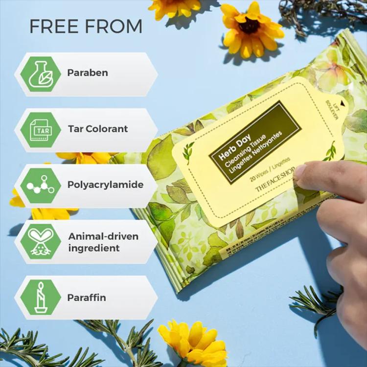 The Face Shop Herb Day Cleansing Wipes - 20 pcs