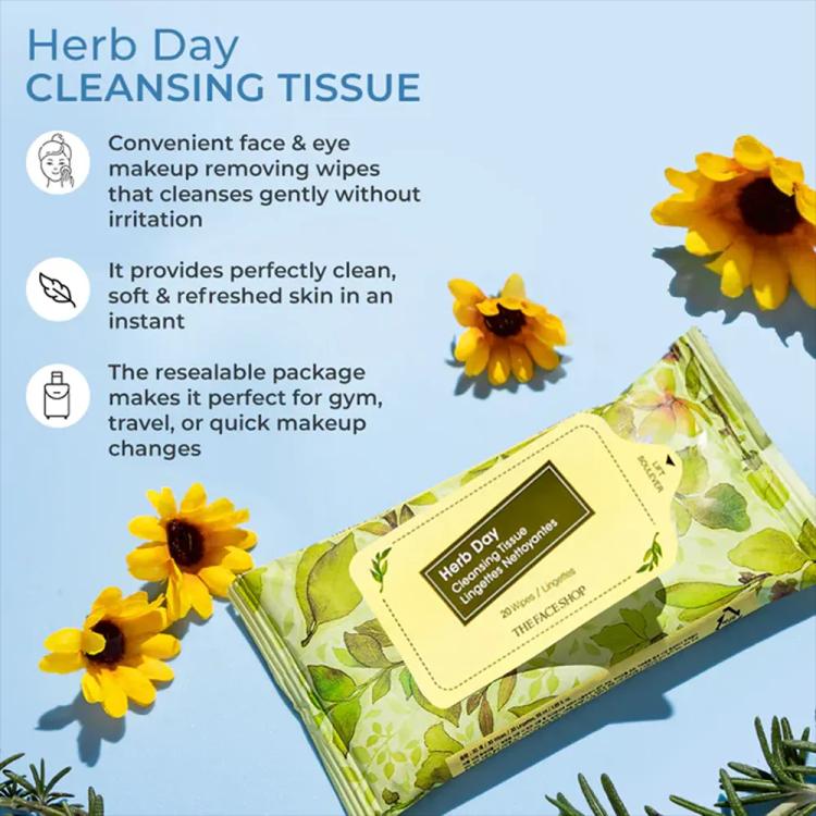 The Face Shop Herb Day Cleansing Wipes - 20 pcs